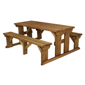 Abies wooden picnic bench and table set, outdoor dining set (8ft, Rustic brown)