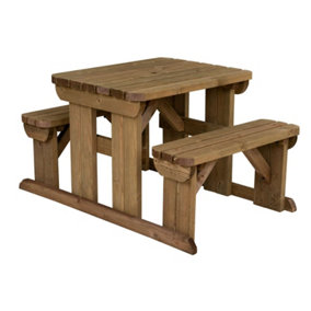 Abies wooden picnic bench and table set, rounded outdoor dining set (3ft, Rustic brown)