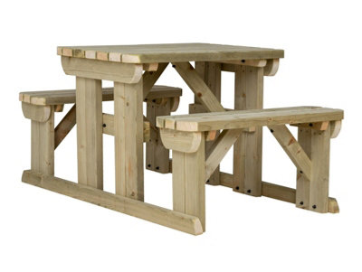 Abies wooden picnic bench and table set, rounded outdoor dining set (4ft, Natural finish)
