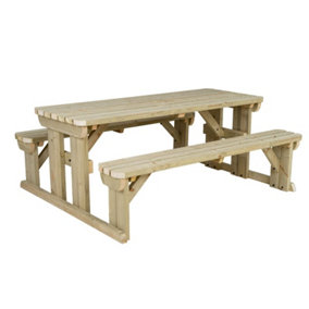 Abies wooden picnic bench and table set, rounded outdoor dining set (5ft, Natural finish)