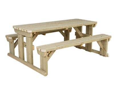 Abies wooden picnic bench and table set, rounded outdoor dining set (7ft, Natural finish)