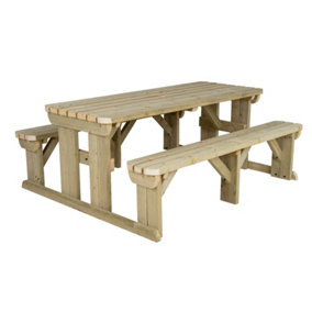 Abies wooden picnic bench and table set, rounded outdoor dining set (8ft, Natural finish)
