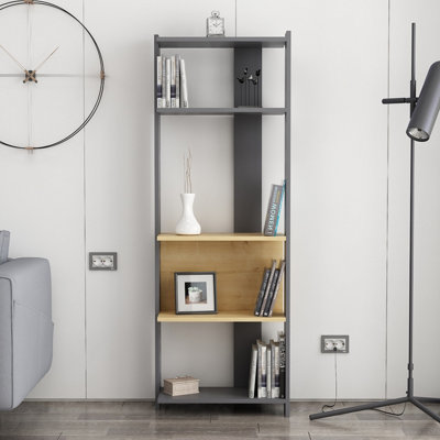 Abis Wide Bookcase Anthracite Grey - Oak