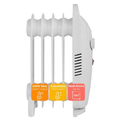 Abode 5 Fin Oil Filled Radiator 650W Portable Electric Heater in