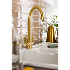 Abode Brolle Dual Lever Kitchen Mixertap in Brushed Brass