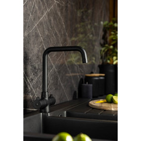 Abode Crescendo Quad Dual Lever Kitchen Mixertap in Matt Black