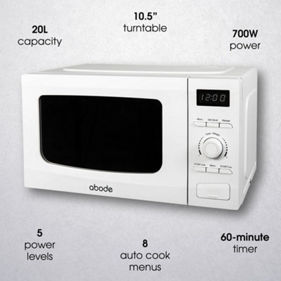 Abode Digital Microwave 700W 20L 5 Power Levels & Defrost White AMD2002-M