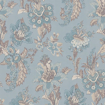 Abode Edward Floral Flowers Leaves Duck Egg Wallpaper