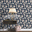 Abode Edward Floral Flowers Leaves Navy Blue Wallpaper