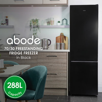 Abode Freestanding Fridge Freezer 288L 70/30 Black 180cm Tall with ...