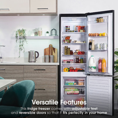 Abode Freestanding Fridge Freezer 288L 70/30 Black 180cm Tall with ...