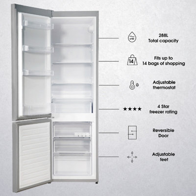Abode Freestanding Fridge Freezer 288L 70/30 Silver 180cm Tall with ...