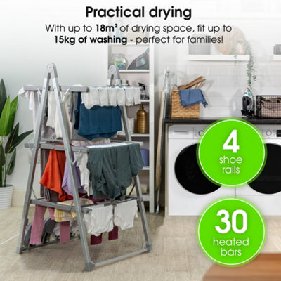 Abode Heated Electric Clothes Dryer 3 Tier Adjustable Clothes Airer with Foldable Wings & Protective Cover AECRD2002