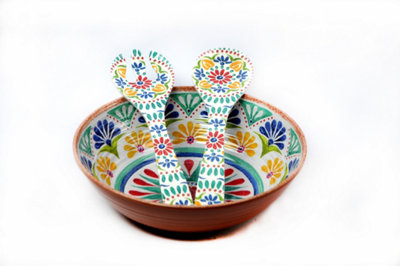 Abode Homewares Rio Medallion Melamine Salad Bowl with Serving Utensils ...
