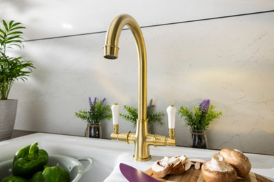 Abode Keswick Traditional Monobloc Mixertap Dual Handle in Brushed Brass