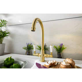 Abode Keswick Traditional Monobloc Mixertap Dual Handle in Brushed Brass