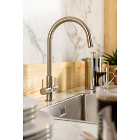 Abode Neo Dual Lever Kitchen Mixertap in Brushed Nickel