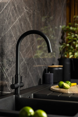 Abode Neo Dual Lever Kitchen Mixertap in Matt Black