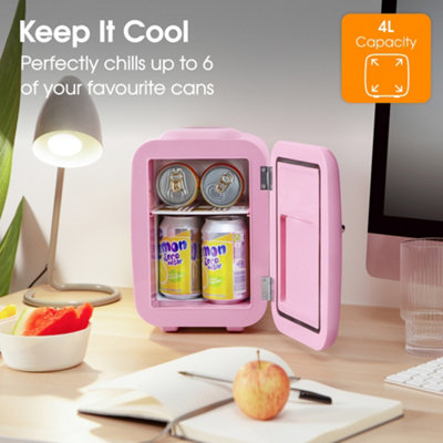 Abode Pink Mini Fridge 4L Table Top 6 Can Cooler & Warmer For Drinks ...