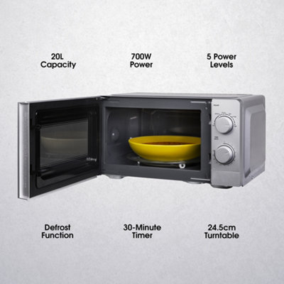 Abode Silver Microwave 700W 20L Manual with 5 Power Levels & Defrost AMM2005S