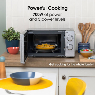 Abode Silver Microwave 700W 20L Manual with 5 Power Levels & Defrost AMM2005S