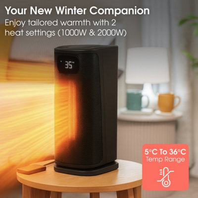 Abode Space Portable Electric Heater 2000W Oscillating Ceramic Black ...