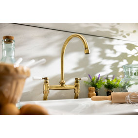 Abode Traditional Bridge Mixertap Dual Handle in Antique Brass