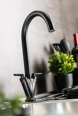 Abode Volo Dual Lever Kitchen Mixertap in Matt Black
