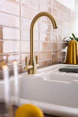 Abode Zermat Dual Lever Kitchen Mixertap in Brushed Brass