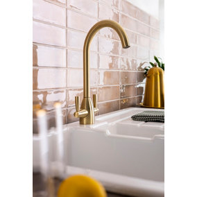 Abode Zermat Dual Lever Kitchen Mixertap in Brushed Brass