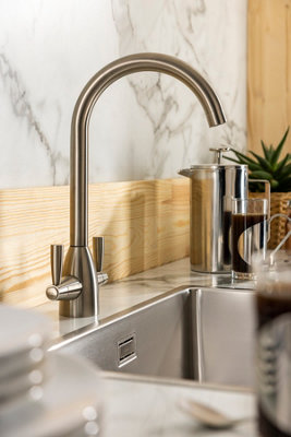 Abode Zermat Dual Lever Kitchen Mixertap in Brushed Nickel