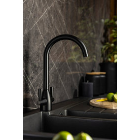 Abode Zermat Dual Lever Kitchen Mixertap in Matt Black