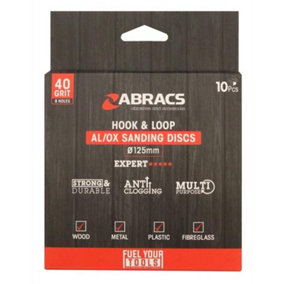 Abracs 40 Grit Alox Sanding Disc (Pack of 10) Red (One Size)