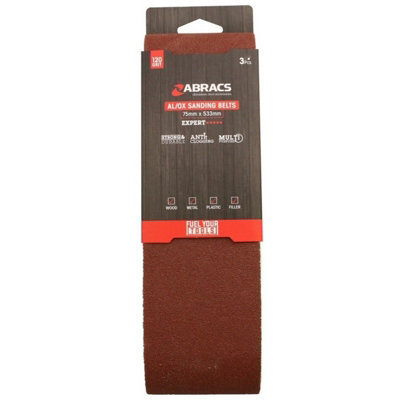 Abracs Aluminium Oxide Sanding Belt (Pack of 3) Brown (533mm x 75mm)