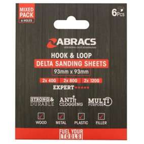 Abracs Delta Hook & Loop Delta Sanding Sheets (Pack of 6) Red (One Size)