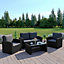 Abreo 4 Seater Rattan Garden Sofa and Chairs Set with Coffee Table in Black and Dark Cushions