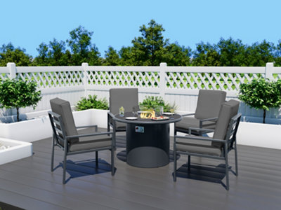 Abreo Aluminium 4 Seater Round Outdoor Garden Dining Set with Fire Pit