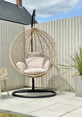 Abreo Round Hanging Egg Chair in Natural with Light Cushions