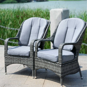 Abrihome 2-Piece Outdoor PE Rattan Dining Chairs, Grey