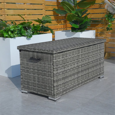 Abrihome 243L Iron Outdoor Rattan Storage Box, Outdoor Small Deck ...