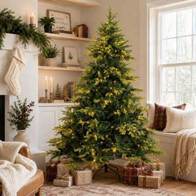 Abrihome 7ft Pre-Lit Artificial Christmas Tree with Realistic PE & PVC ...