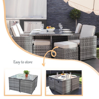 8 seater rattan online cube dining set grey