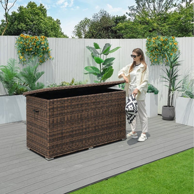 Abrihome 980L Aluminum Outdoor Rattan Storage Box, Outdoor Large Deck ...