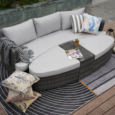 Abrihome Outdoor Garden Rattan Sun Lounger, Grey | DIY at B&Q