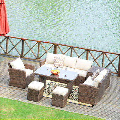 Abrihome Rattan Garden Furniture Set Outdoor Sofa Set with - Main Image