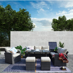 Abrihome Rattan Garden Furniture Set Outdoor Sofa Set with Ottomans and Storage Box, Gray