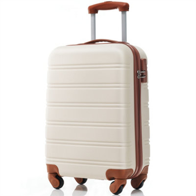 ABS Hard shell Travel Trolley Suitcase 4 wheel Luggage set Hand Luggage, 20", (Ivory and Brown)