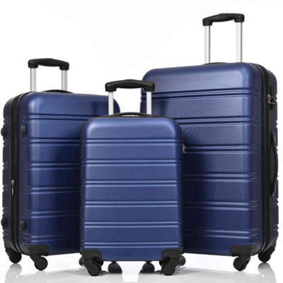 ABS Hard Shell Travel Trolley Suitcase 4 Wheel Luggage Set Hand Luggage 24 Inch Deep Blue