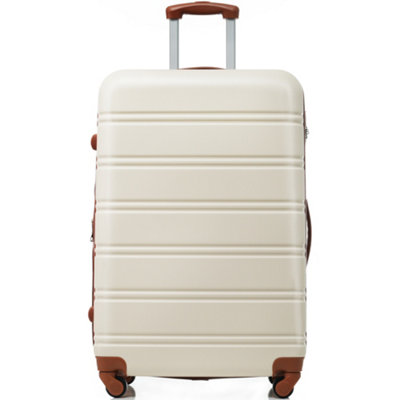 ABS Hard shell Travel Trolley Suitcase 4 wheel Luggage set Hand Luggage, 28", (Ivory and Brown)