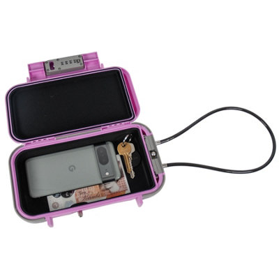 ABS Sports Security Box with Combination Lock & Cable - Waterproof Lockable Portable Travel Safe - H6 x W24 x D14cm, Lilac